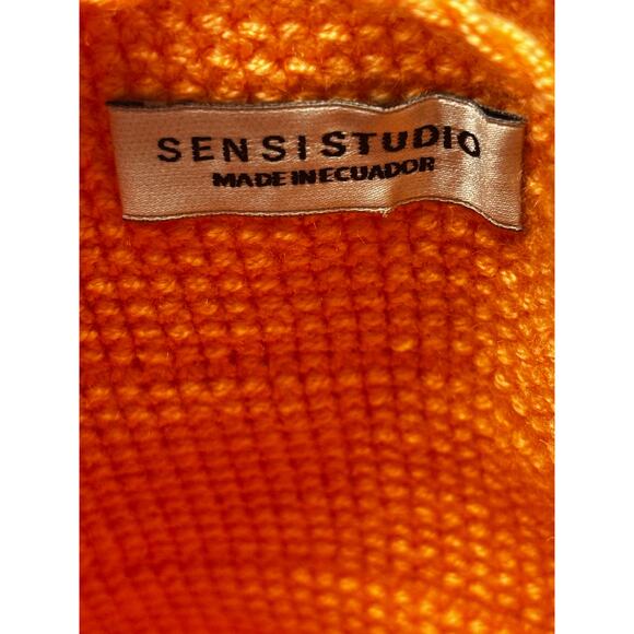 Sensi Studio Orange Shoulder Tote Bag Pom Pom Tassel Woven Picnic Vacation - Picture 4 of 7